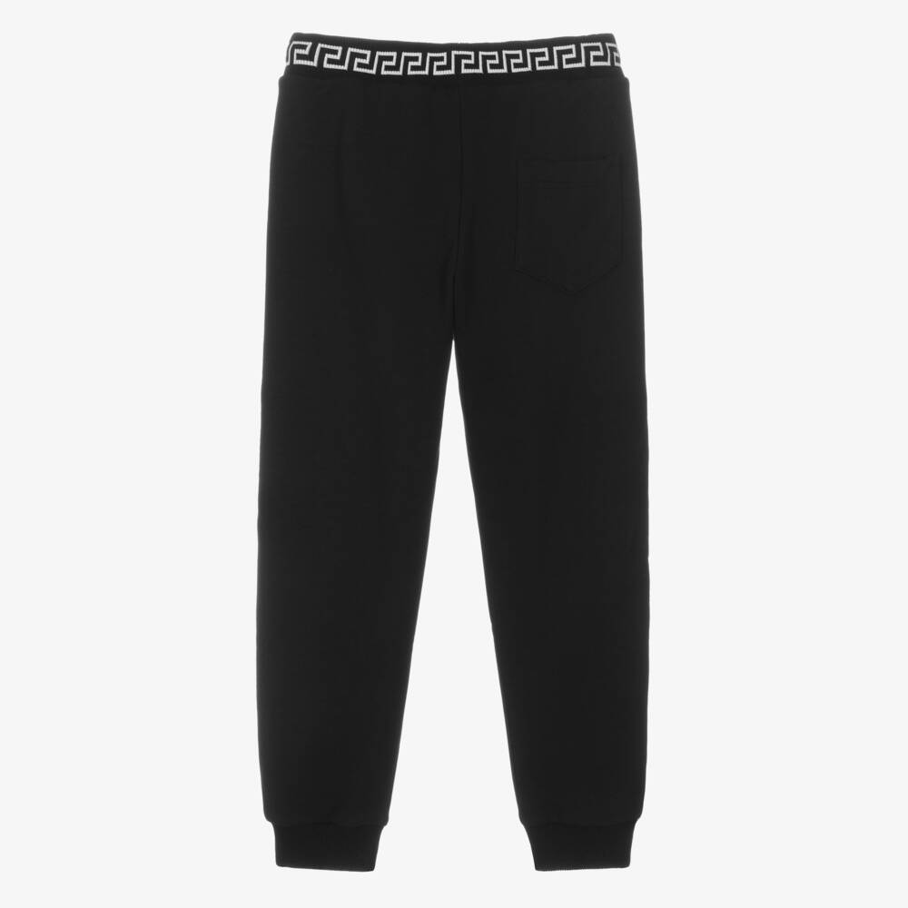 Versace-Boys Black Cotton Joggers with Greca Waistand | Childrensalon
