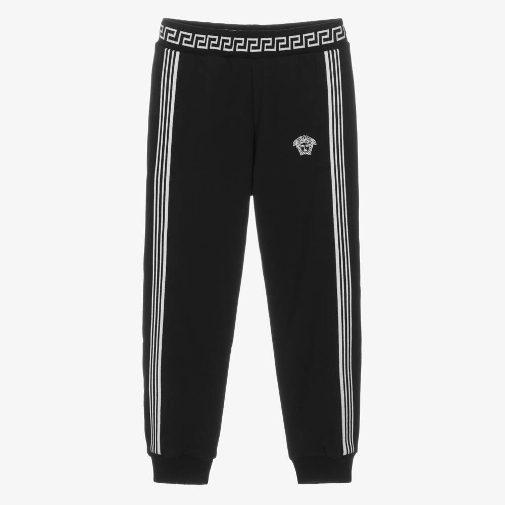 Versace-Boys Black Cotton Joggers with Greca Waistand | Childrensalon