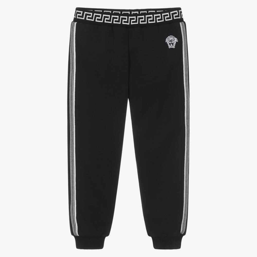 Versace-Boys Black Cotton Joggers with Greca Waistband | Childrensalon