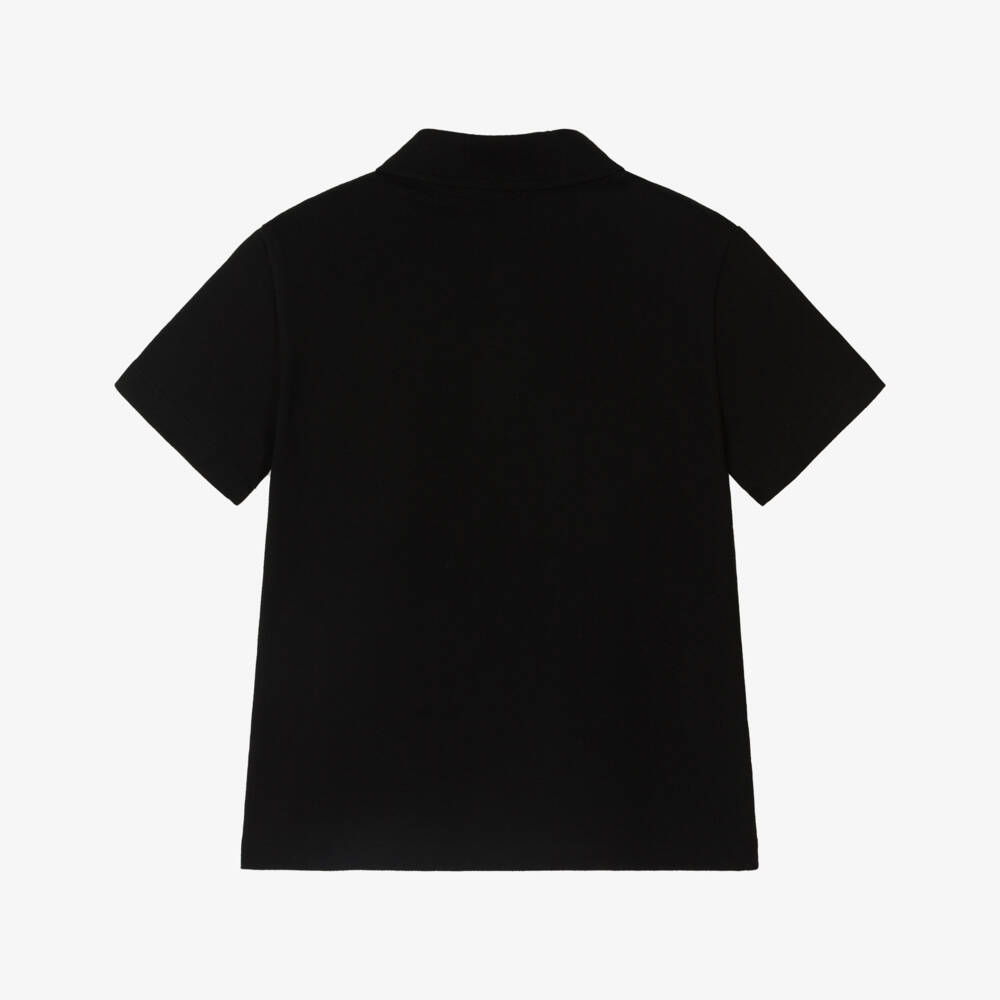 Versace-Boys Black Cotton Piqué Polo Shirt with Embroidered Medusa Logo | Childrensalon