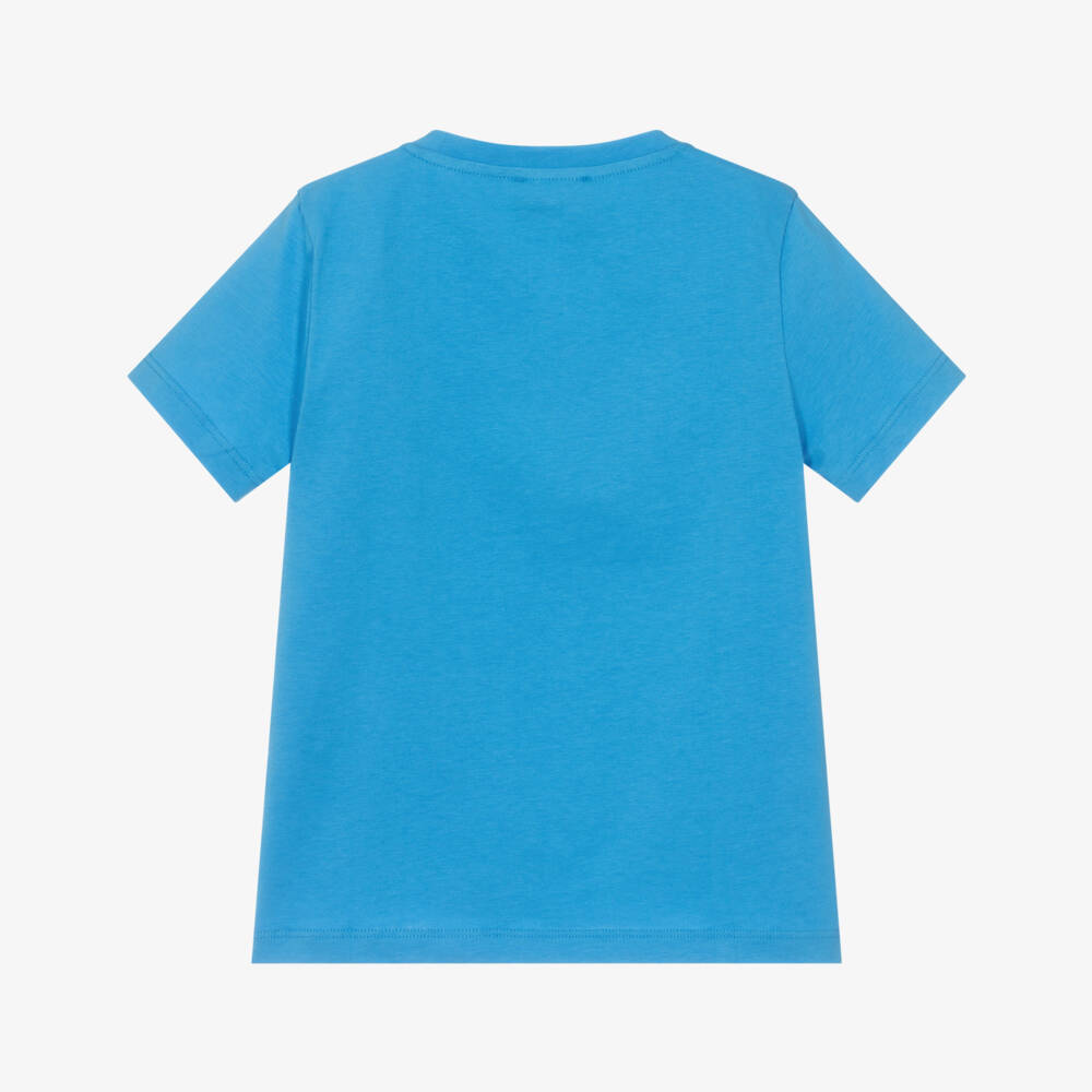 Versace-Boys Blue Cotton Contrast Logo T-Shirt | Childrensalon