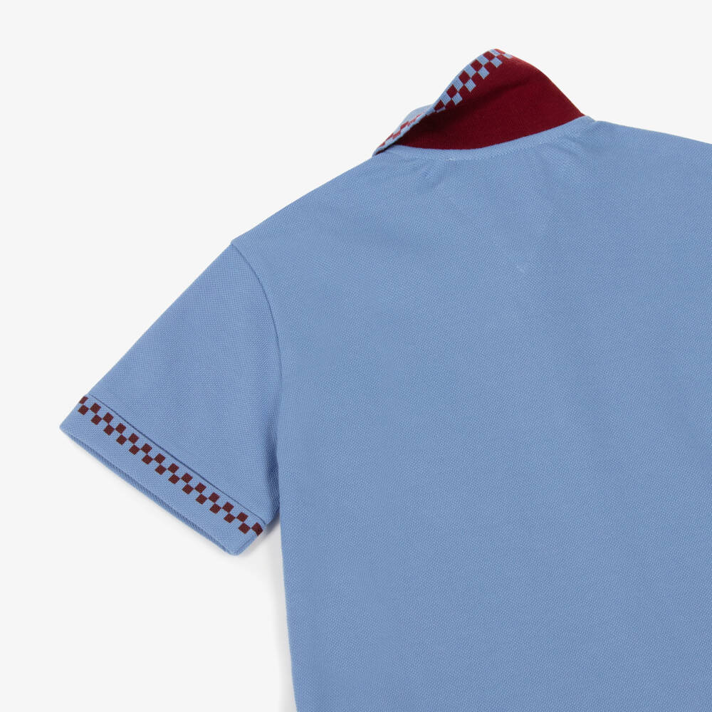 Versace-Синяя хлопковая рубашка поло с клетчатой отделкой для мальчиков | Childrensalon