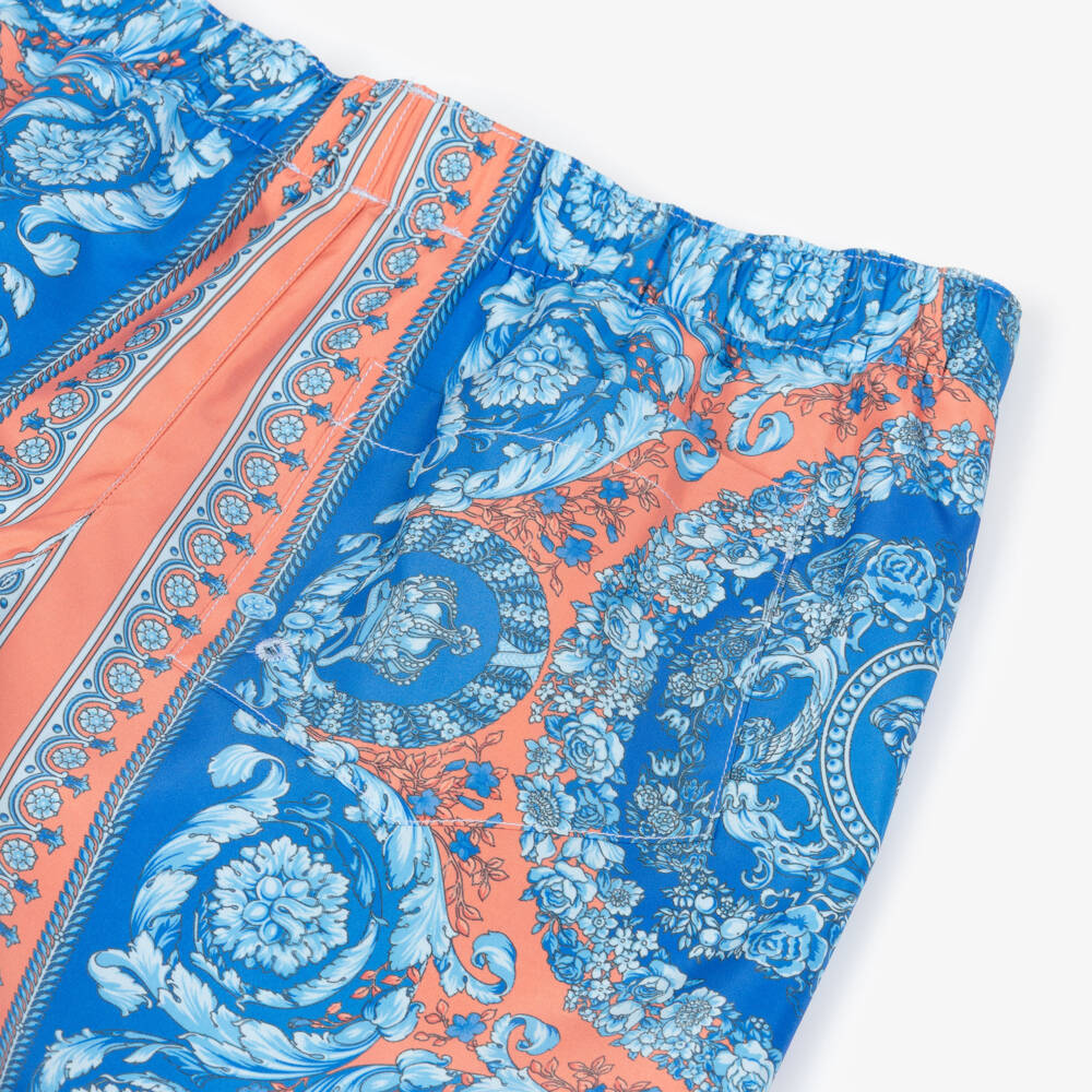 Versace-Boys Blue Electric Barocco Print Swim Shorts | Childrensalon