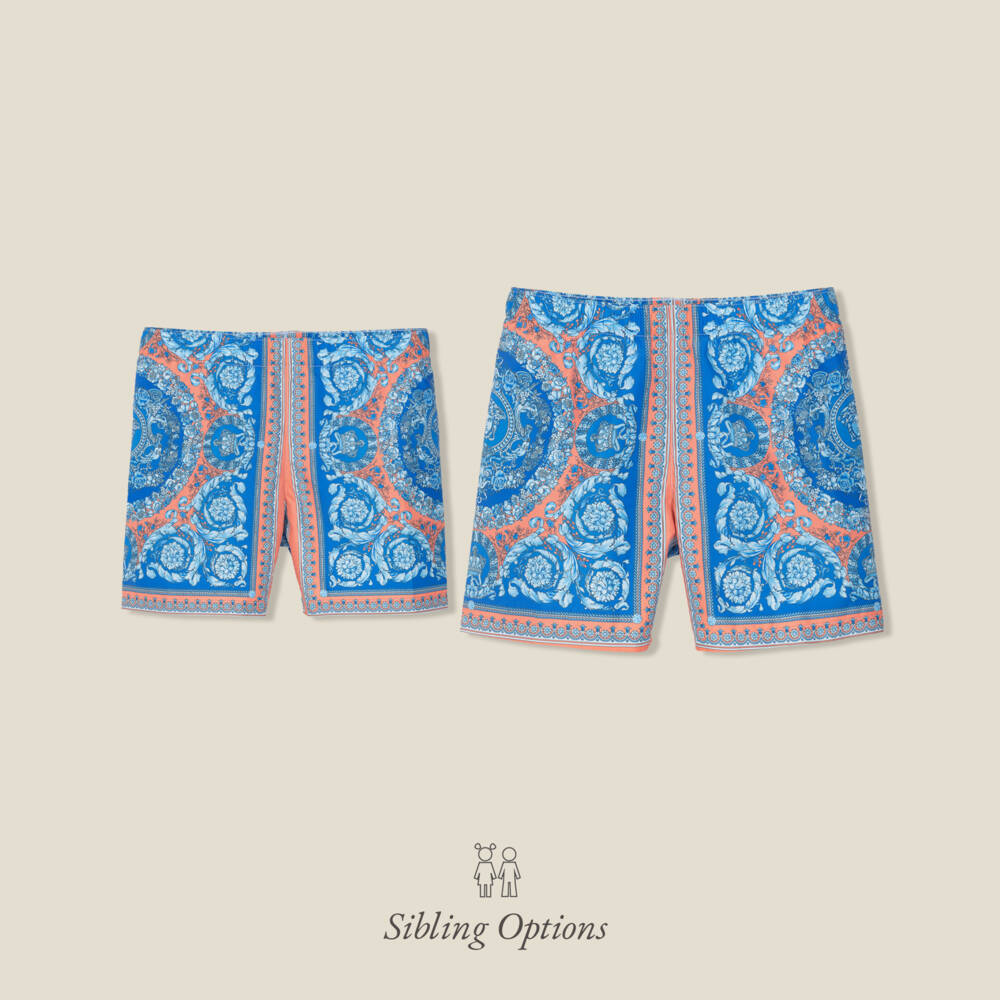 Versace-Boys Blue Electric Barocco Print Swim Shorts | Childrensalon