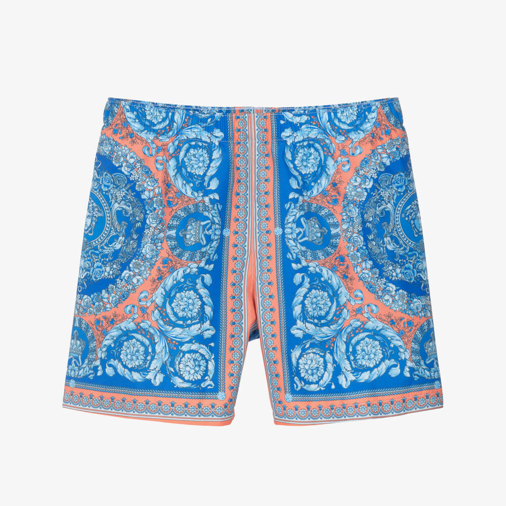 Versace-Boys Blue Electric Barocco Print Swim Shorts | Childrensalon