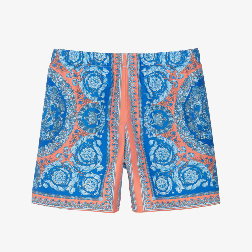 Versace-Boys Blue Electric Barocco Print Swim Shorts | Childrensalon