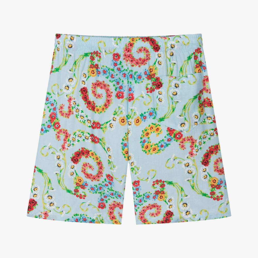 Versace-Boys Blue Floral Barocco Shorts | Childrensalon