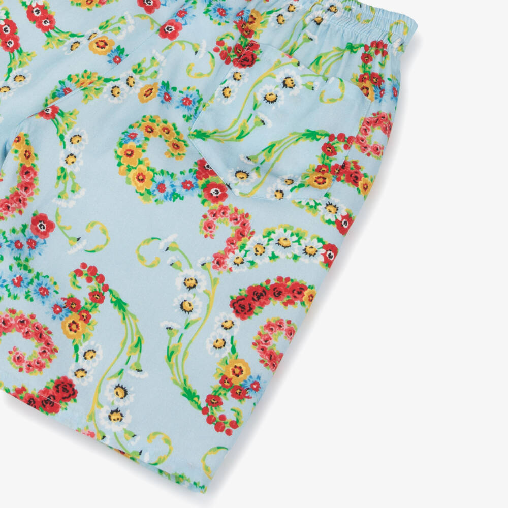 Versace-Boys Blue Floral Barocco Shorts | Childrensalon