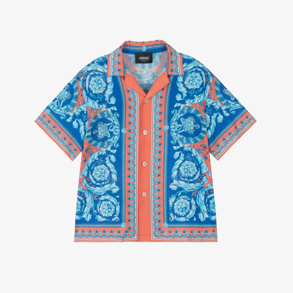 Versace-Boys Blue & Orange Shirt with Barocco Print | Childrensalon