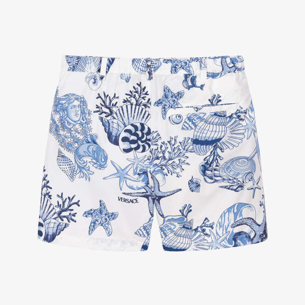 Versace-Boys Blue & White Cotton Coral Theatre Shorts | Childrensalon