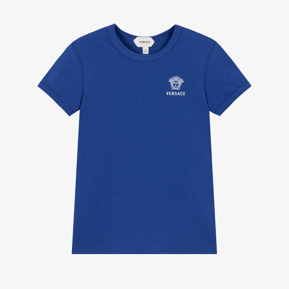 Versace-Boys Blue & White Cotton T-Shirts (2 Pack) | Childrensalon
