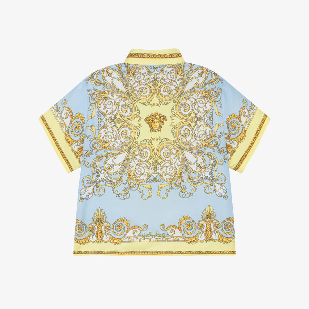 Versace-Boys Blue & Yellow Silk Shirt with Barocco Print | Childrensalon