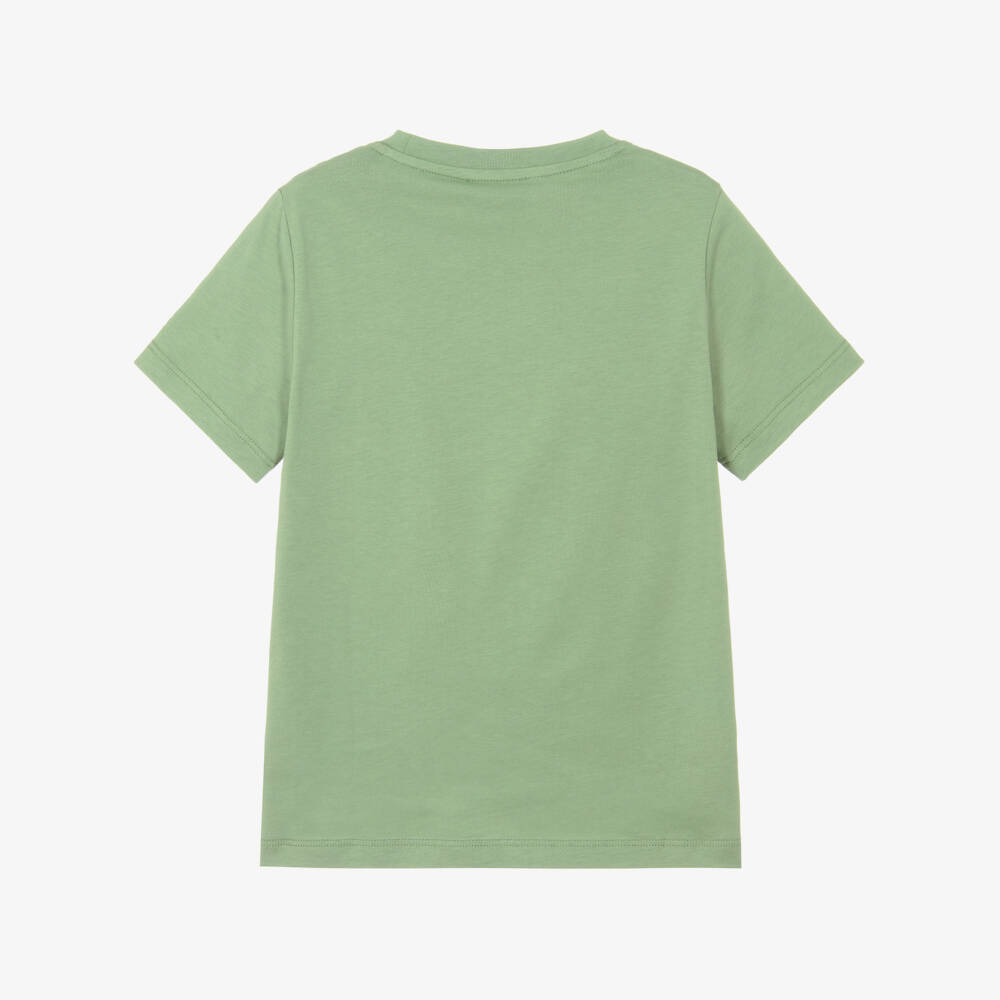 Versace-Boys Green Cotton T-Shirt with Gold Medusa Logo Print | Childrensalon