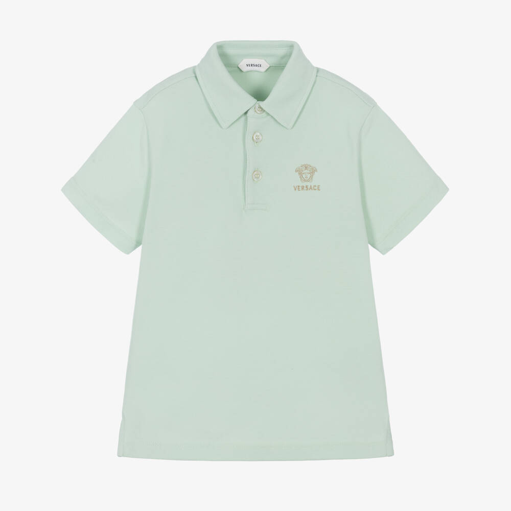 Versace-Boys Green Embroidered Cotton Piqué Polo Shirt | Childrensalon
