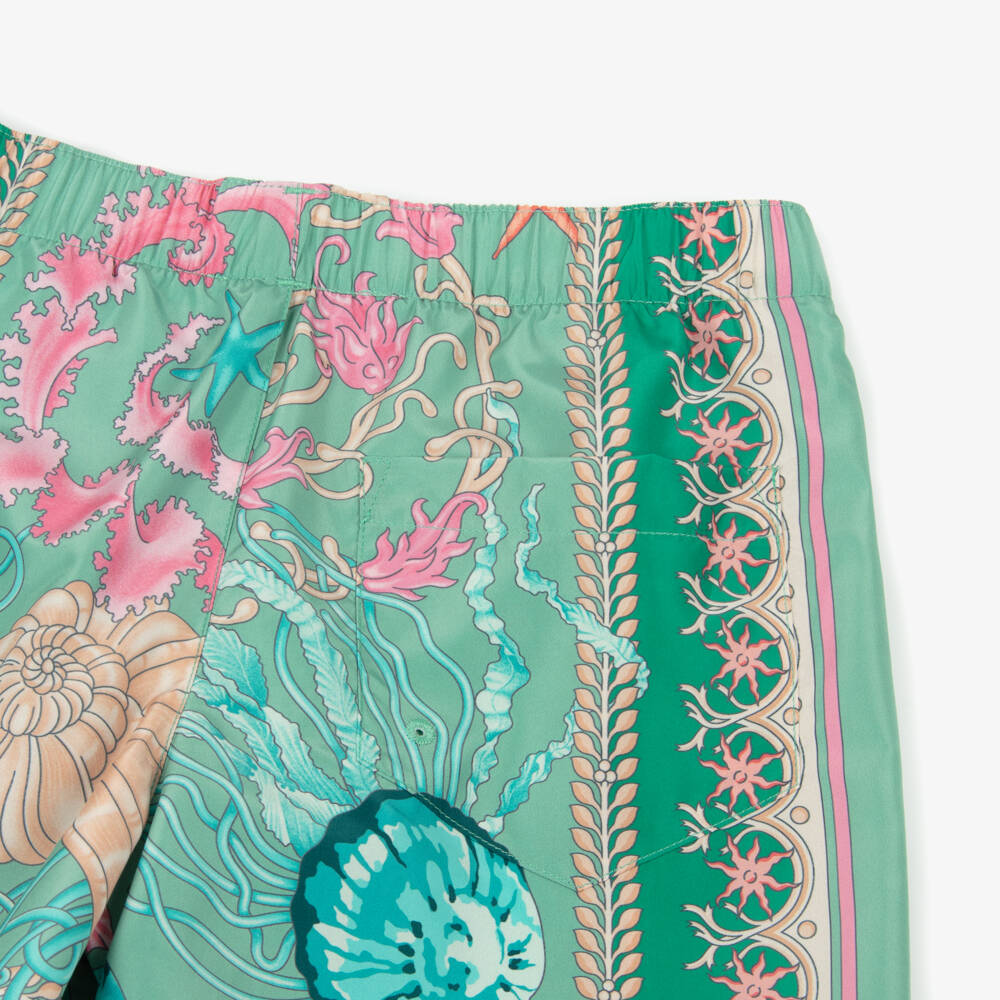 Versace-Boys Green Underwater Barocco Print Swim Shorts | Childrensalon