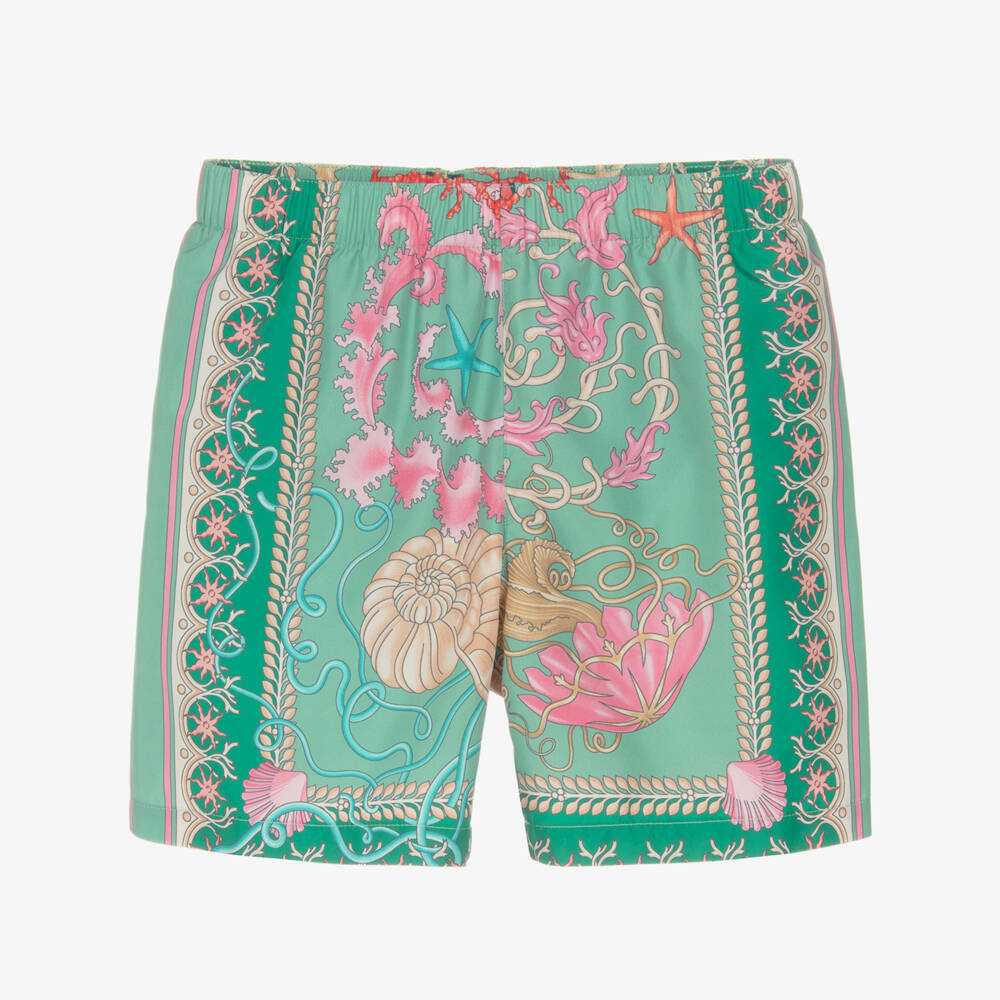 Versace-Boys Green Underwater Barocco Print Swim Shorts | Childrensalon