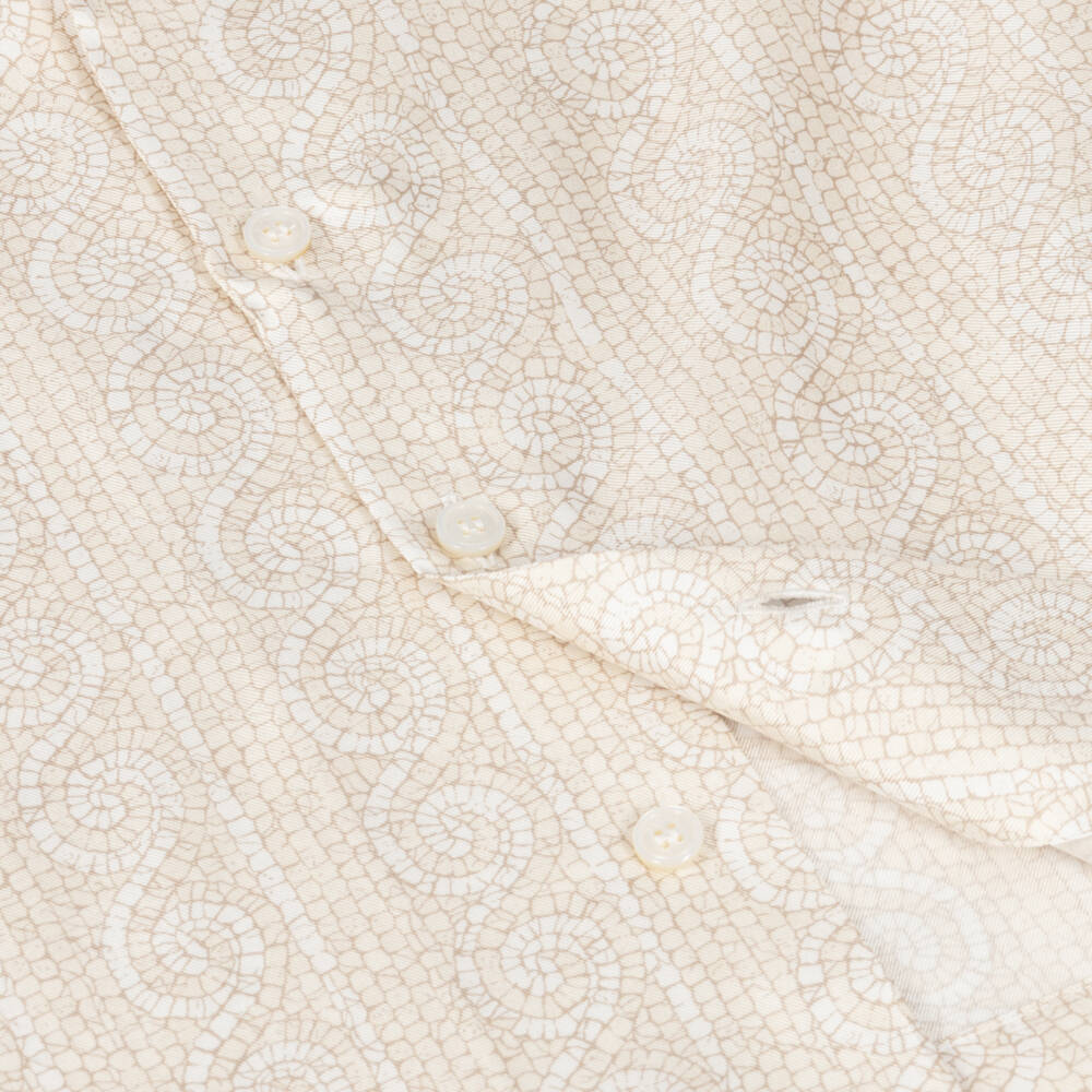 Versace-Boys Ivory & Beige Greca Mosaic Silk Shirt | Childrensalon