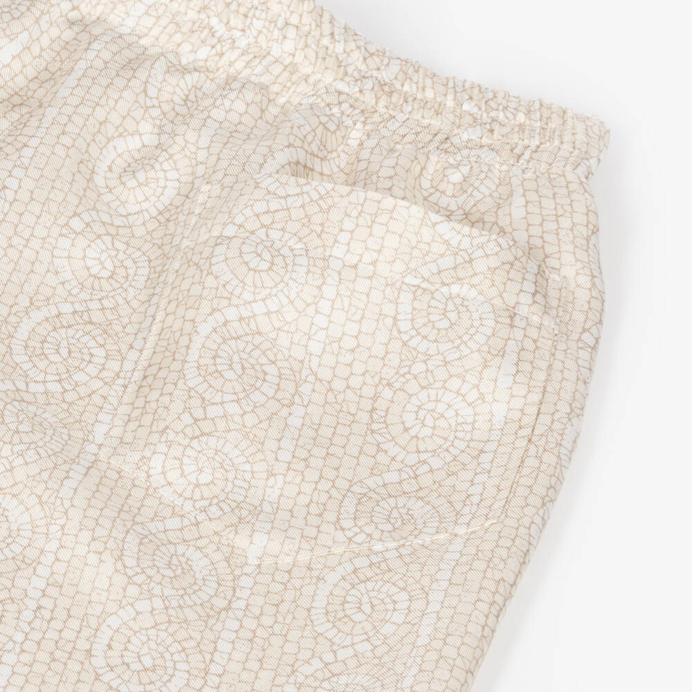 Versace-Boys Ivory & Beige Silk Greca Mosaic Silk Shorts | Childrensalon