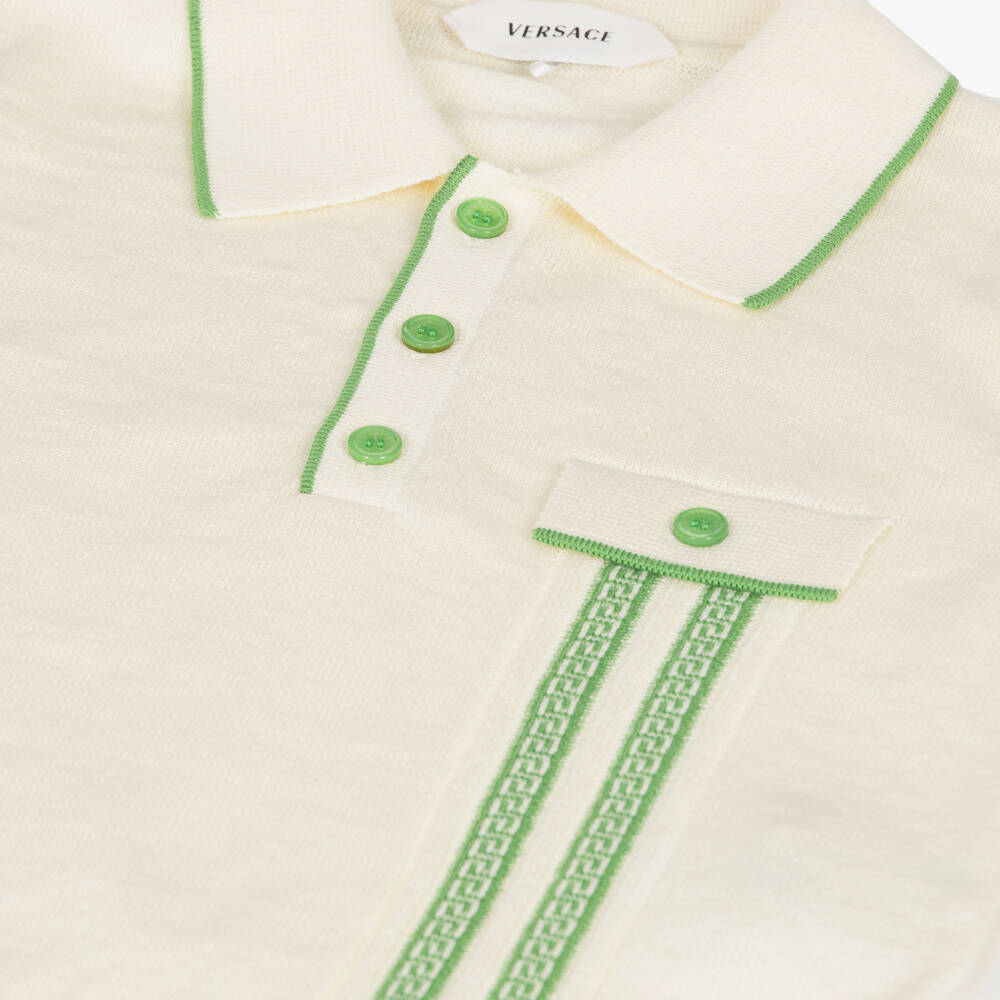 Versace-Boys Ivory Cotton & Linen Knit Polo Top | Childrensalon