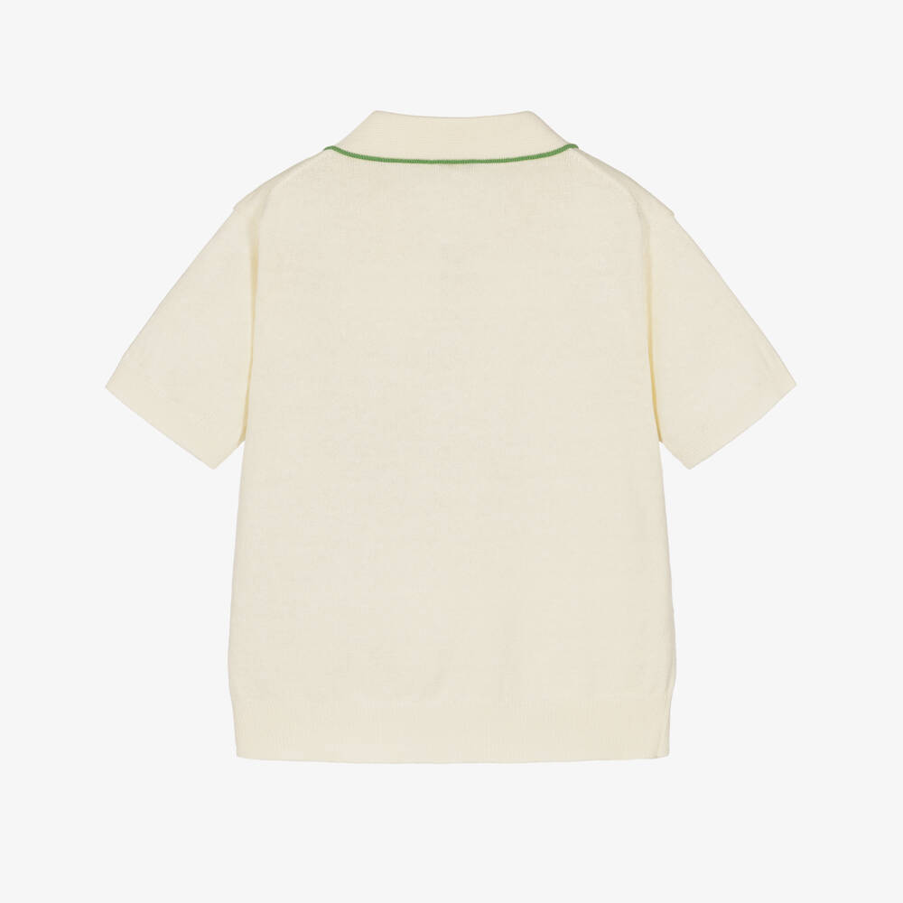 Versace-Boys Ivory Cotton & Linen Knit Polo Top | Childrensalon