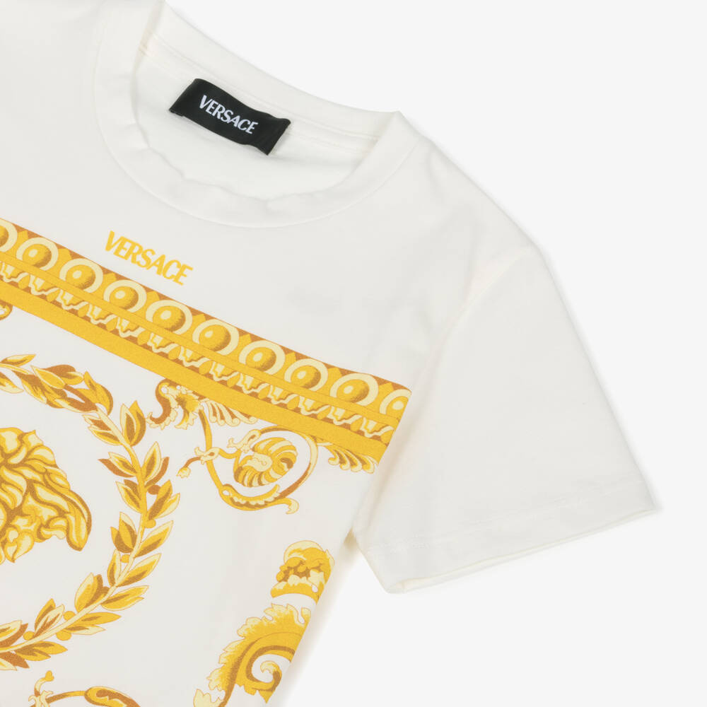 Versace-Boys Ivory Cotton Medusa Logo T-Shirt | Childrensalon