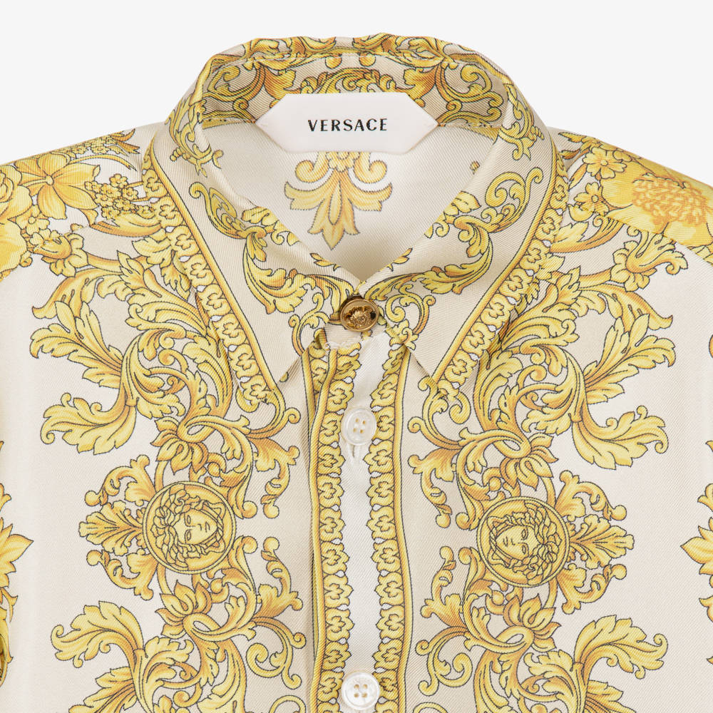 Versace-Boys Ivory & Gold Barocco Silk Shirt | Childrensalon