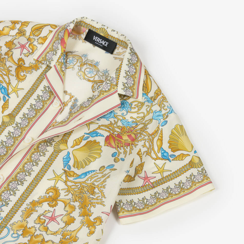 Versace-Boys Ivory & Gold Underwater Barocco Print Silk Shirt | Childrensalon
