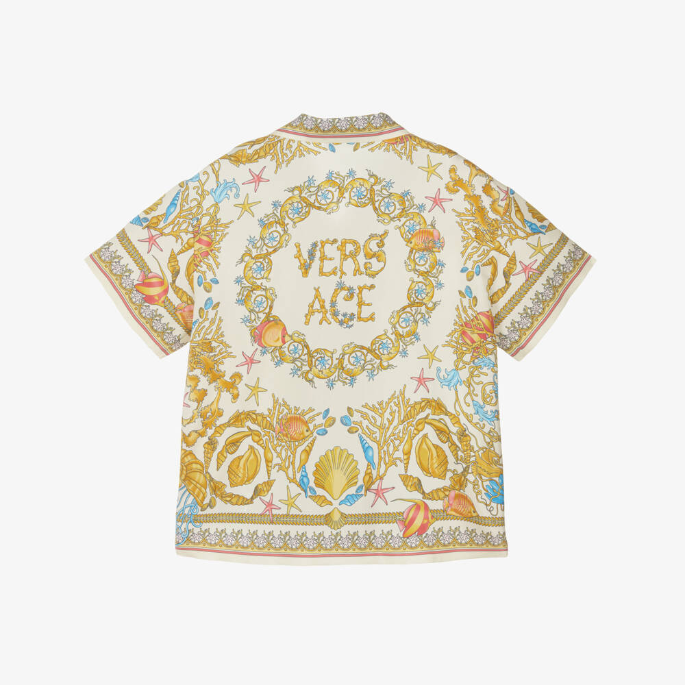 Versace-Boys Ivory & Gold Underwater Barocco Print Silk Shirt | Childrensalon