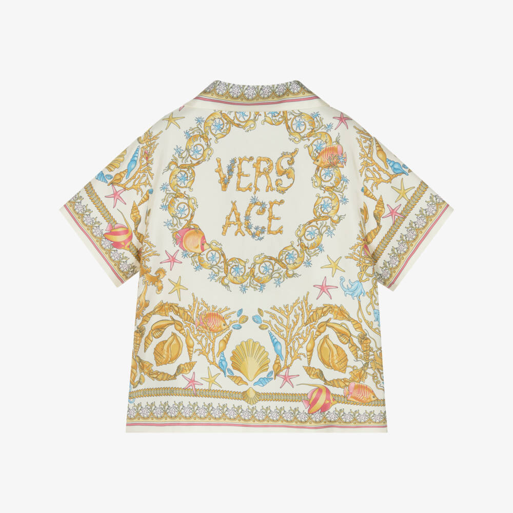 Versace-Boys Ivory & Gold Underwater Barocco Silk Shirt | Childrensalon