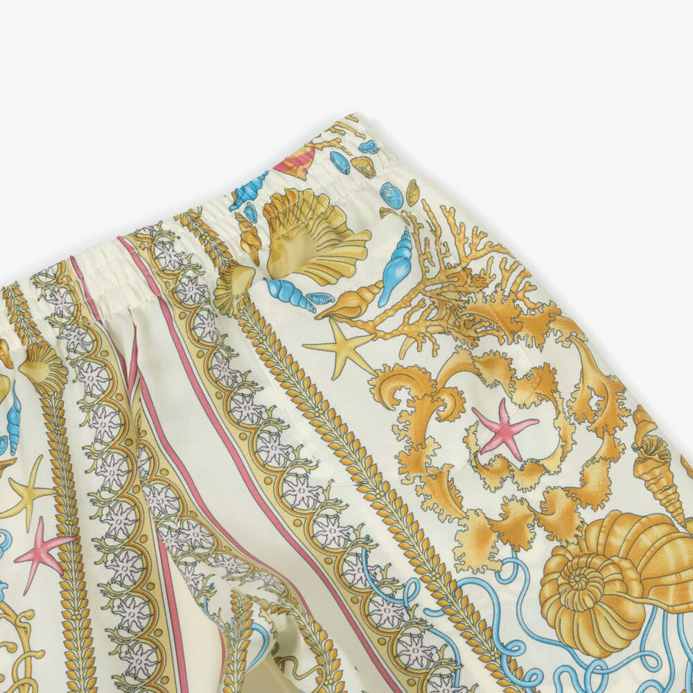Versace-Boys Ivory & Gold Underwater Barocco Silk Shorts | Childrensalon