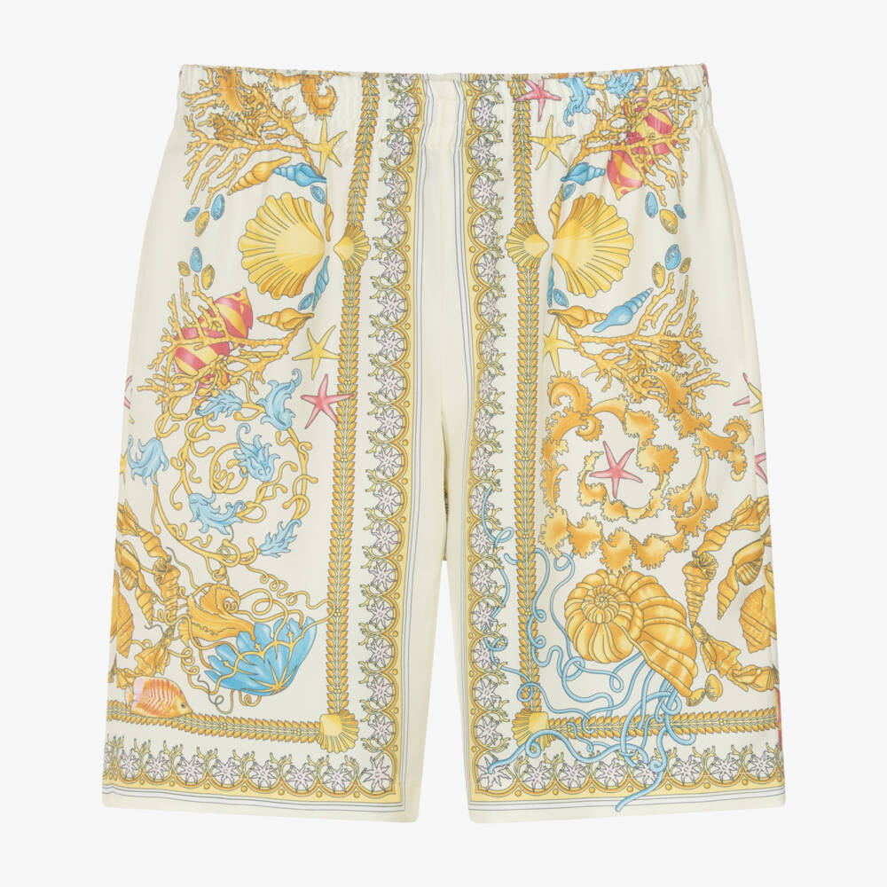 Versace-Шорты кремово-золотые Underwater Barocco из шелка для мальчиков | Childrensalon
