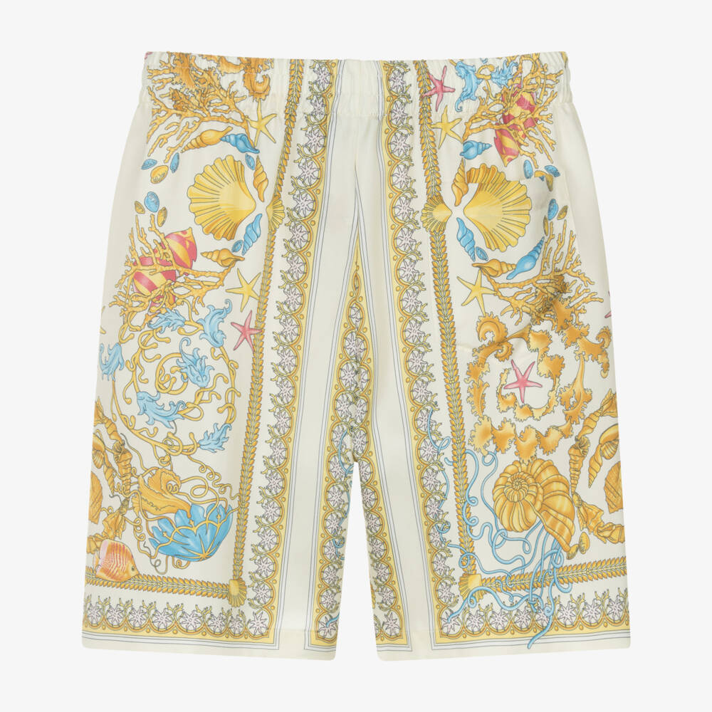 Versace-Шорты кремово-золотые Underwater Barocco из шелка для мальчиков | Childrensalon