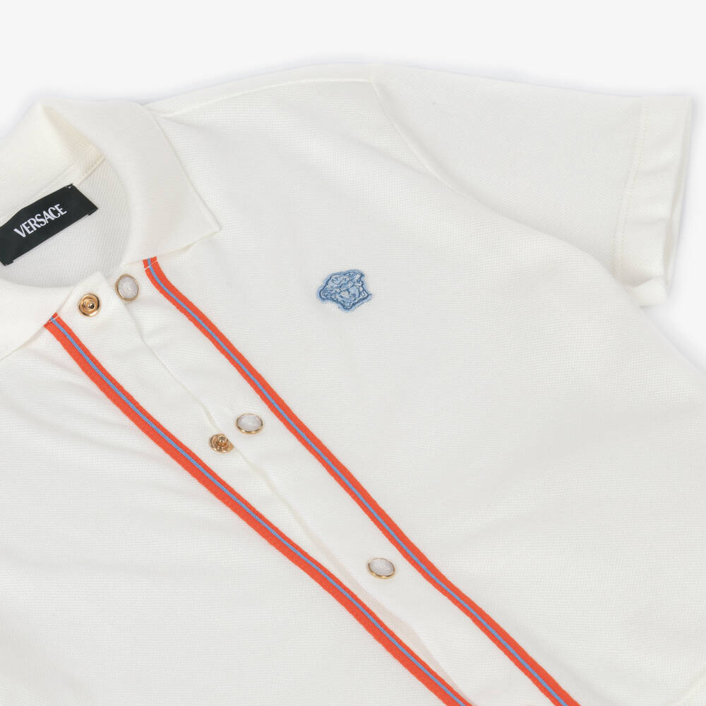 Versace-Boys Ivory Piqué Medusa Logo Shirt | Childrensalon