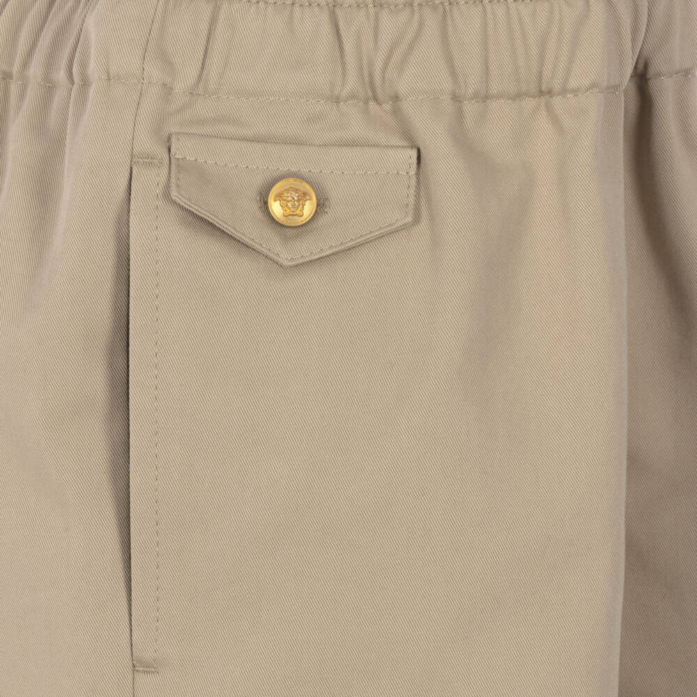 Versace-Boys Khaki Beige Gabardine Shorts | Childrensalon