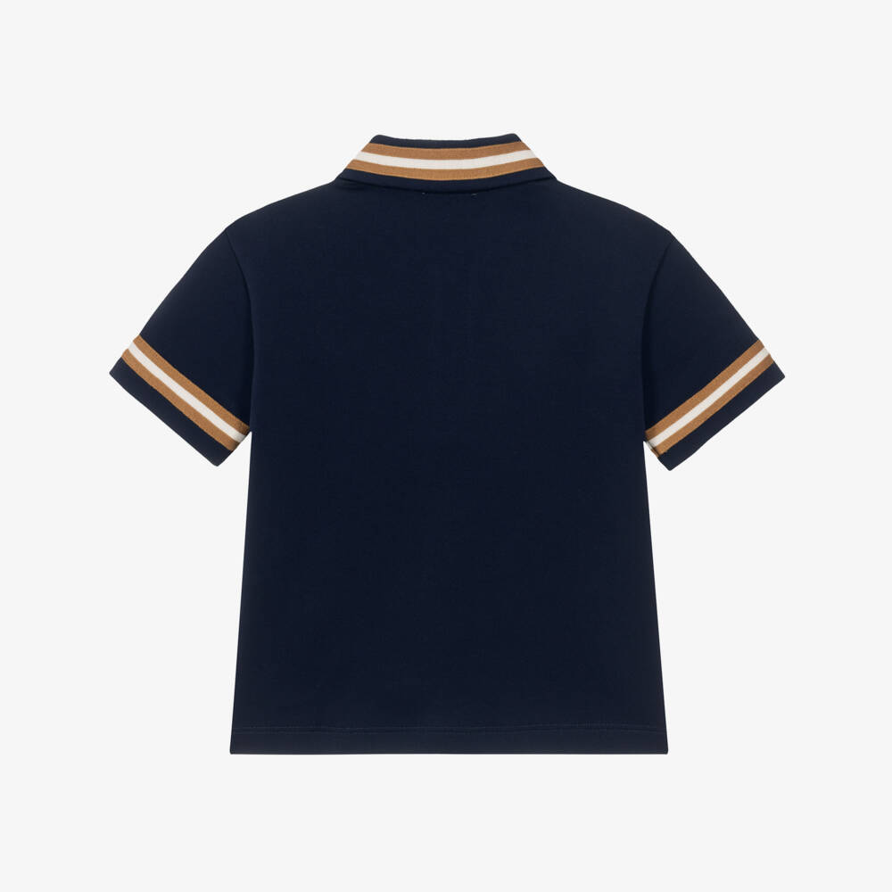 Versace-Boys Navy Blue Piqué Jersey Polo Shirt | Childrensalon