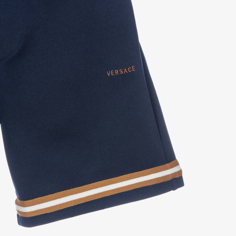 Versace-Boys Navy Blue Piqué Jersey Shorts | Childrensalon