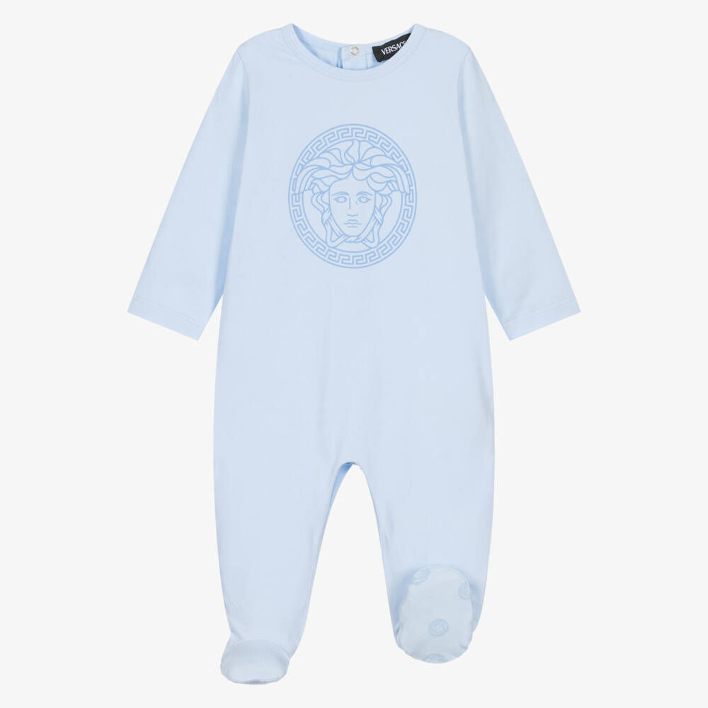 Versace-Boys Pale Blue Babysuit Gift Set with Medusa Logo | Childrensalon