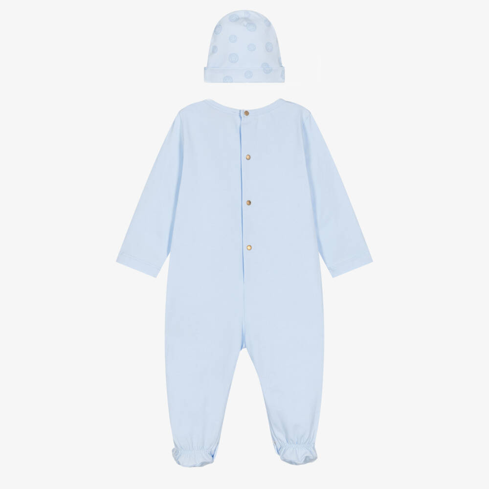 Versace-Boys Pale Blue Cotton Babysuit Set with Medusa Logo | Childrensalon