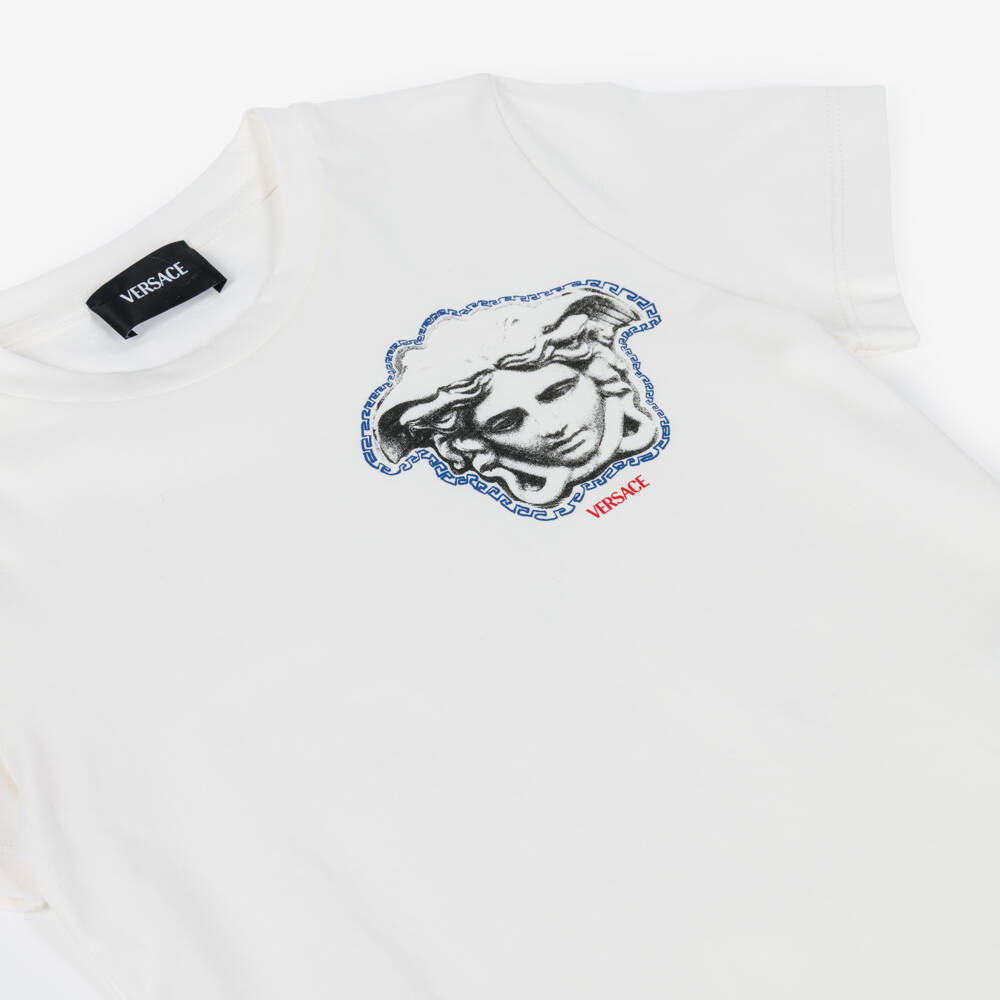 Versace-Boys White Cotton Jersey T-Shirt with Medusa Logo | Childrensalon