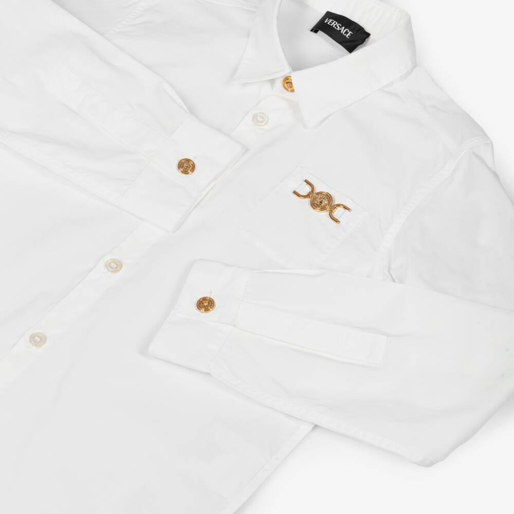 Versace-Boys White Cotton Medusa Logo Shirt | Childrensalon