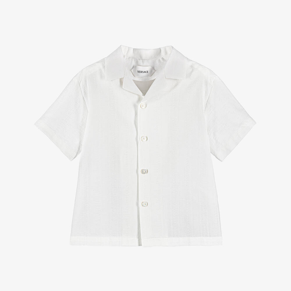 Versace-Boys White Cotton Micro Greca Shirt | Childrensalon