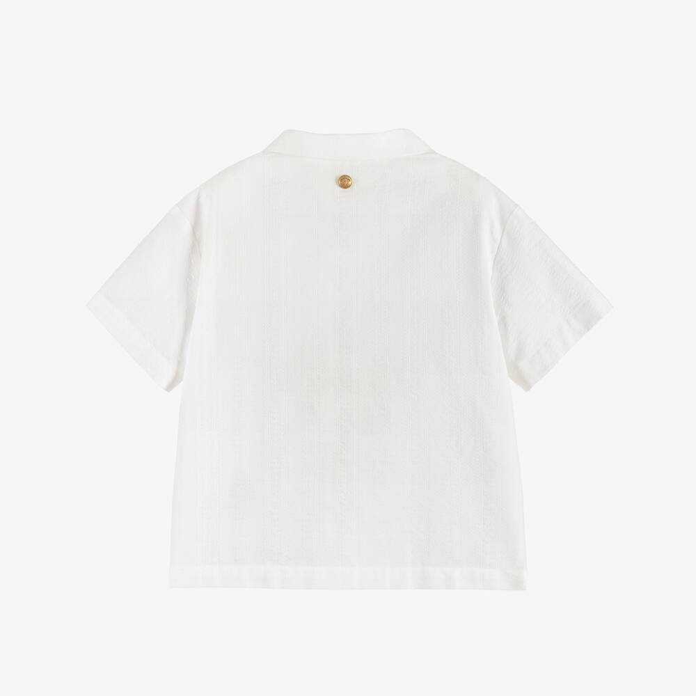 Versace-Boys White Cotton Micro Greca Shirt | Childrensalon