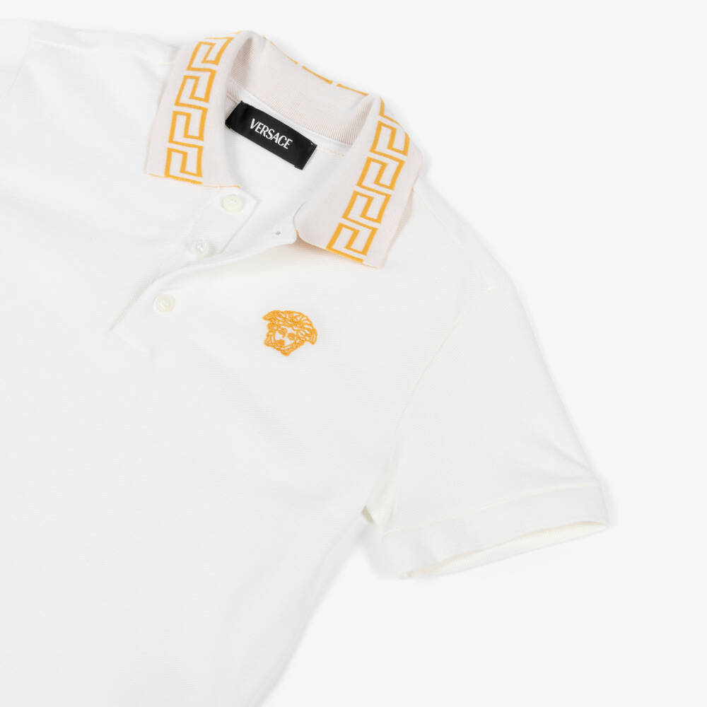 Versace-Рубашка поло бела из хлопка пике Medusa для мальчиков | Childrensalon
