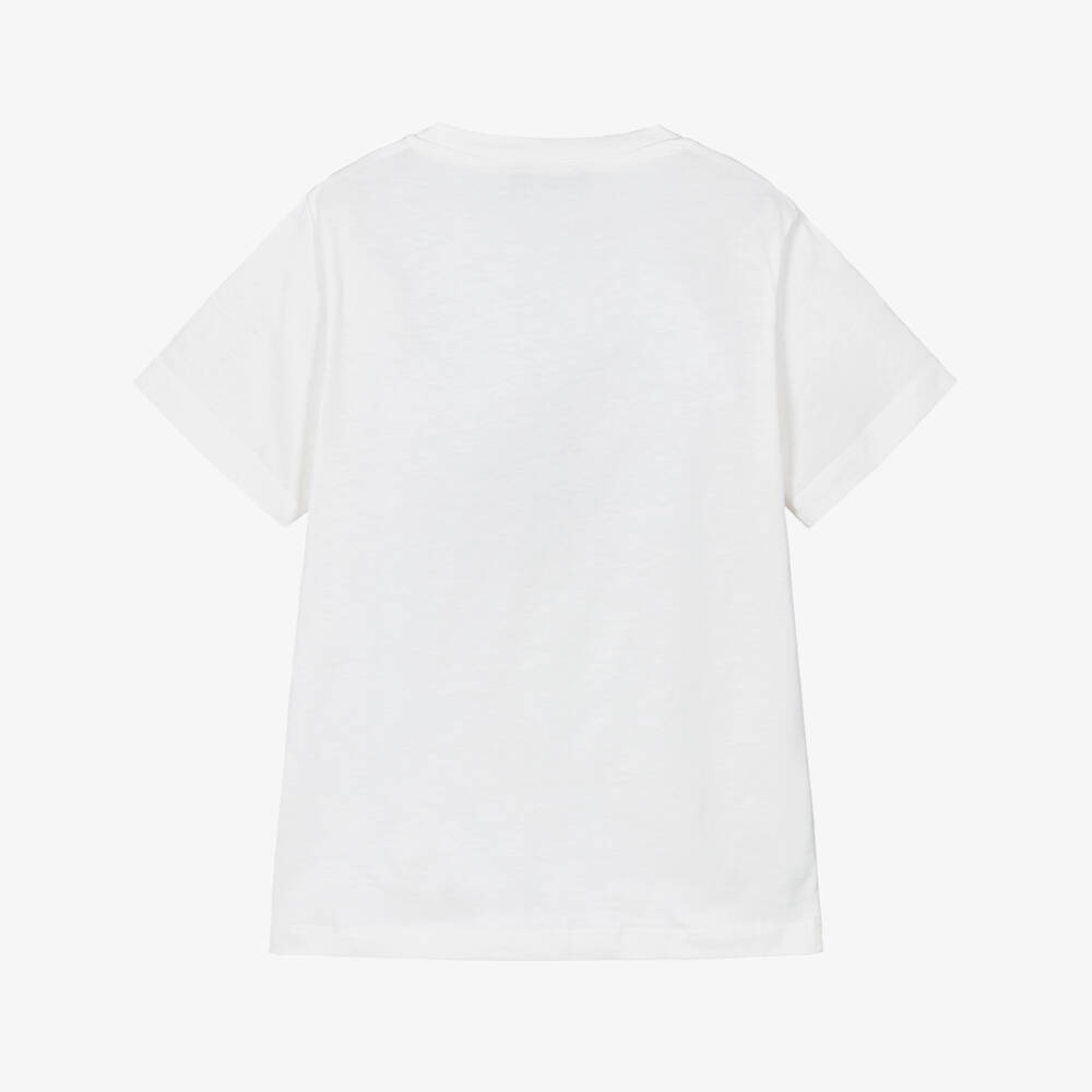 Versace-Boys White Cotton T-Shirt with Gold Foil Logo Print | Childrensalon