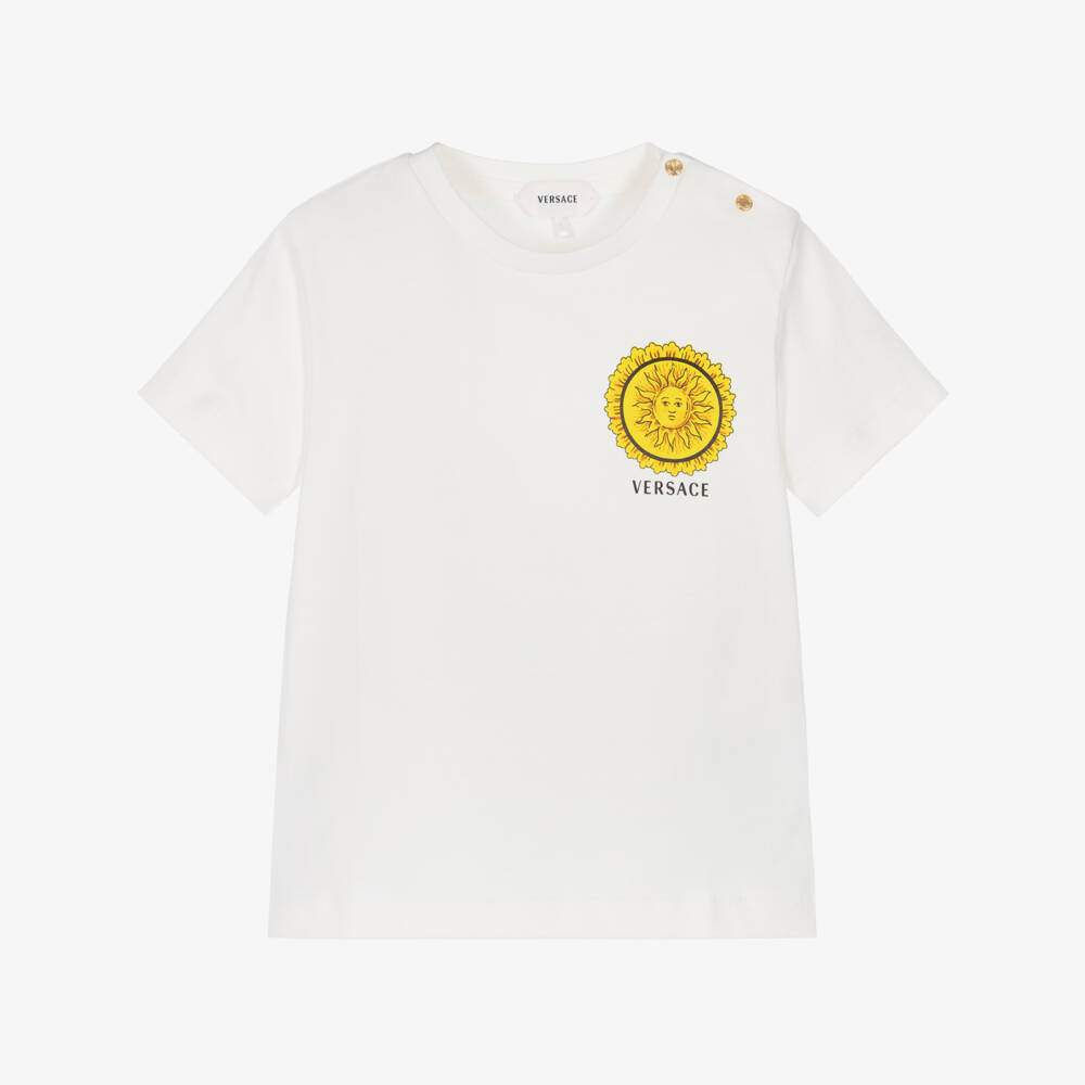 Versace-Boys White Cotton T-Shirt with Sun Motif | Childrensalon