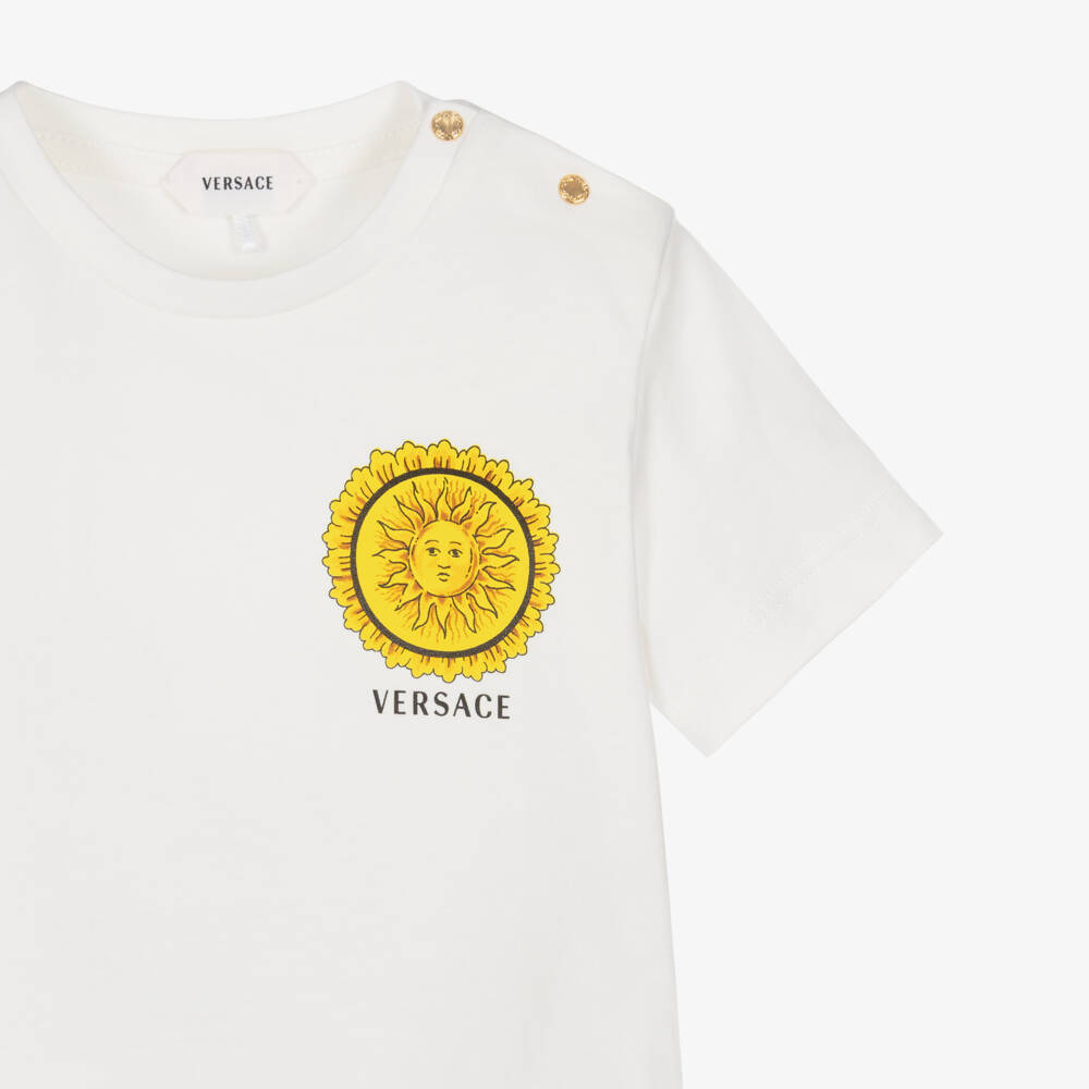 Versace-Boys White Cotton T-Shirt with Sun Motif | Childrensalon