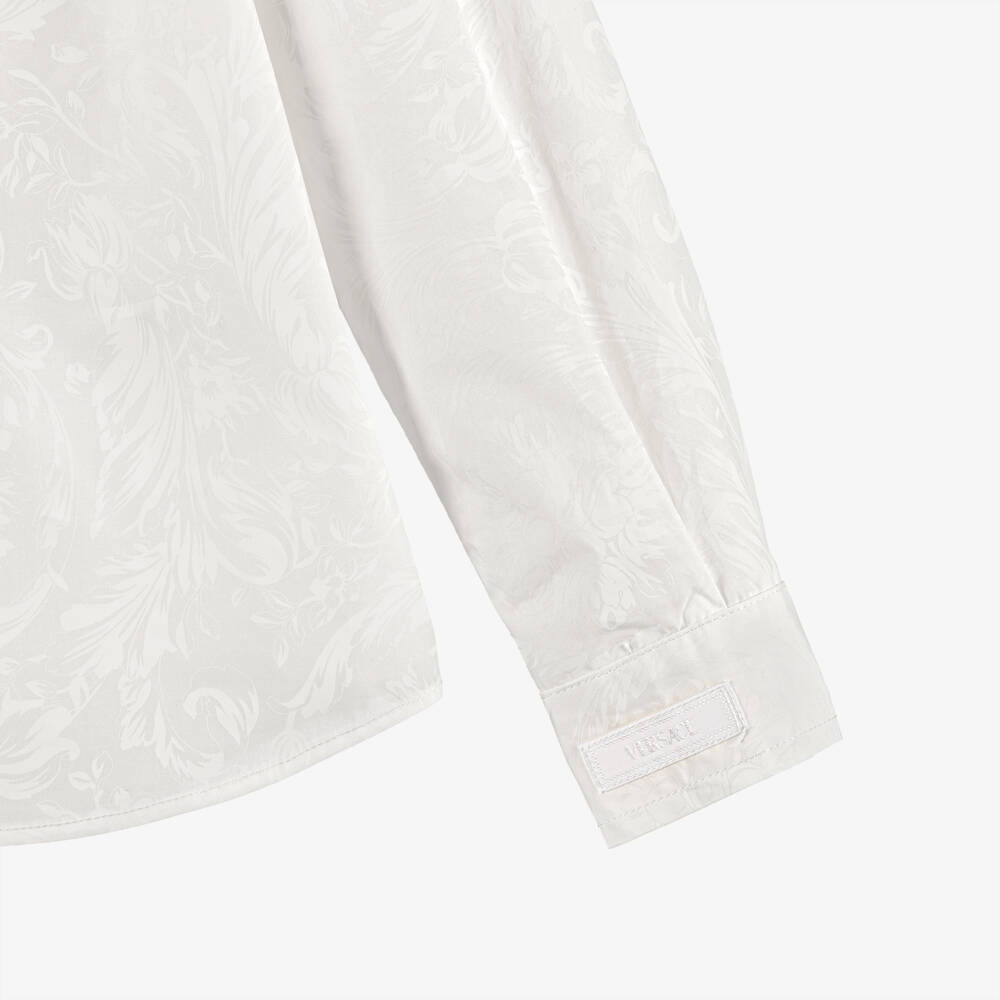 Versace-قميص قطن بطبعة باروكو لون أبيض للأولاد | Childrensalon