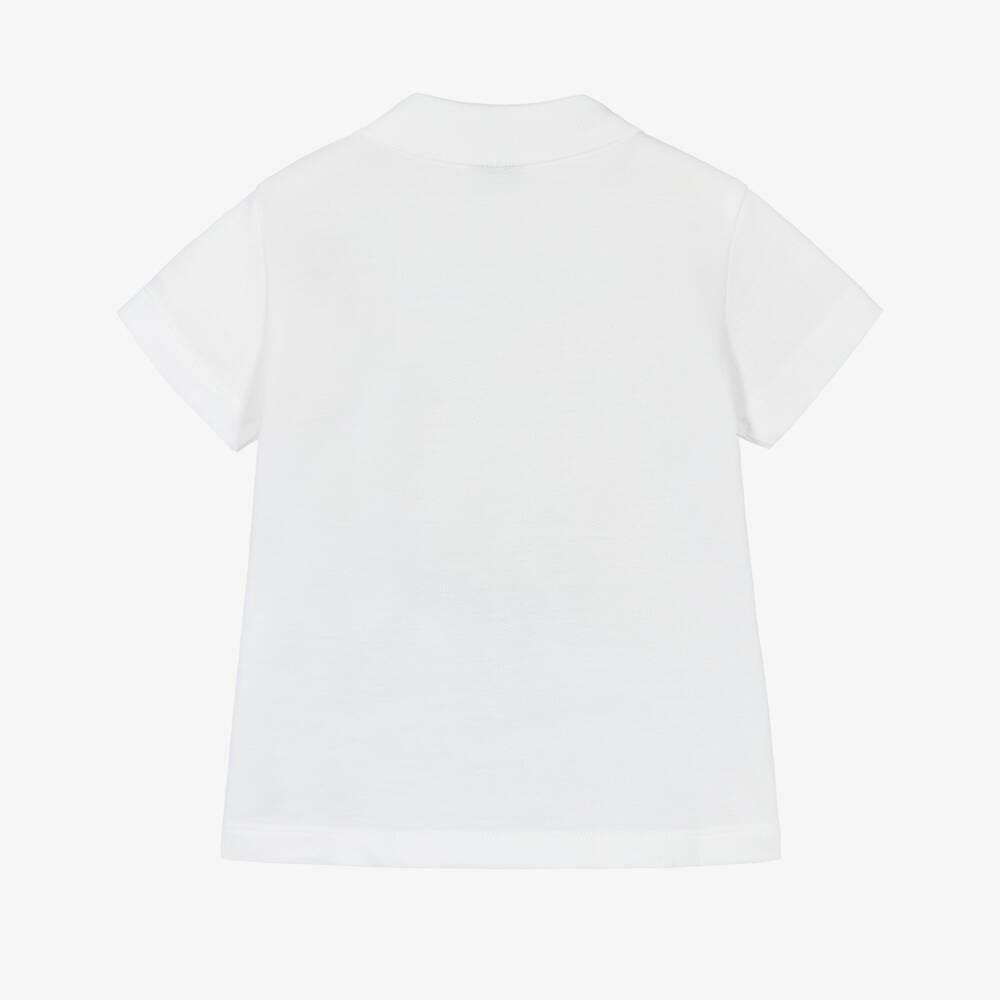 Versace-Boys White Embroidered Cotton Piqué Polo Shirt | Childrensalon