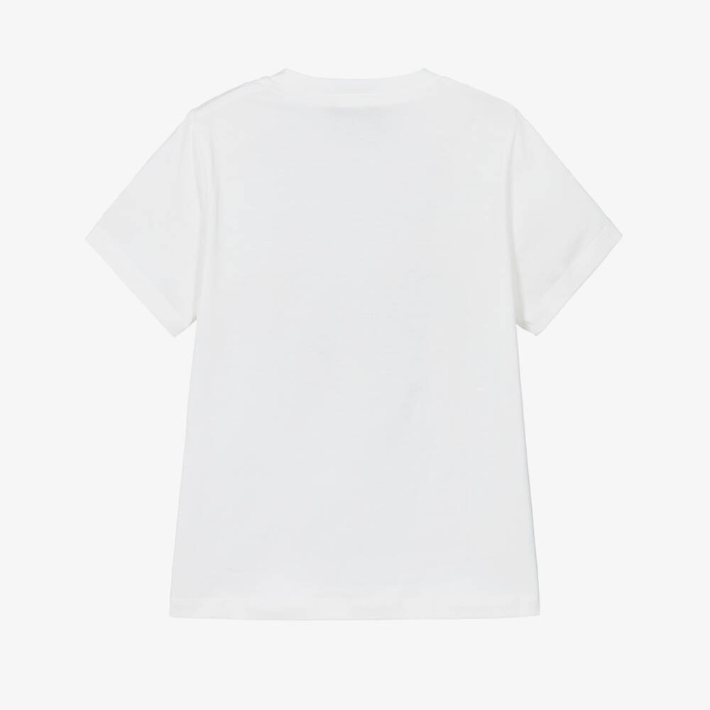 Versace-Boys White & Gold Foil Logo T-Shirt with Doodle Print | Childrensalon