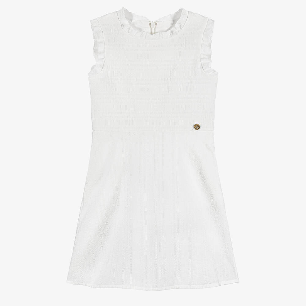 Versace-Boys White Micro Greca Cotton Dress | Childrensalon